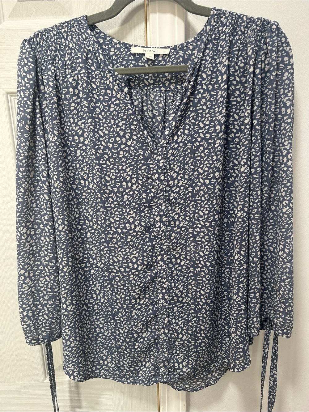 fun 2 fun Navy and White Printed V-Neck Blouse